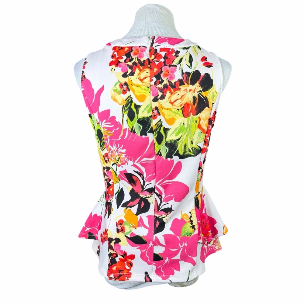 10/25🦋 NY & Co 7th Avenue Design Studio White & Pink Floral Peplum Tank - Medium - Picture 4 of 15